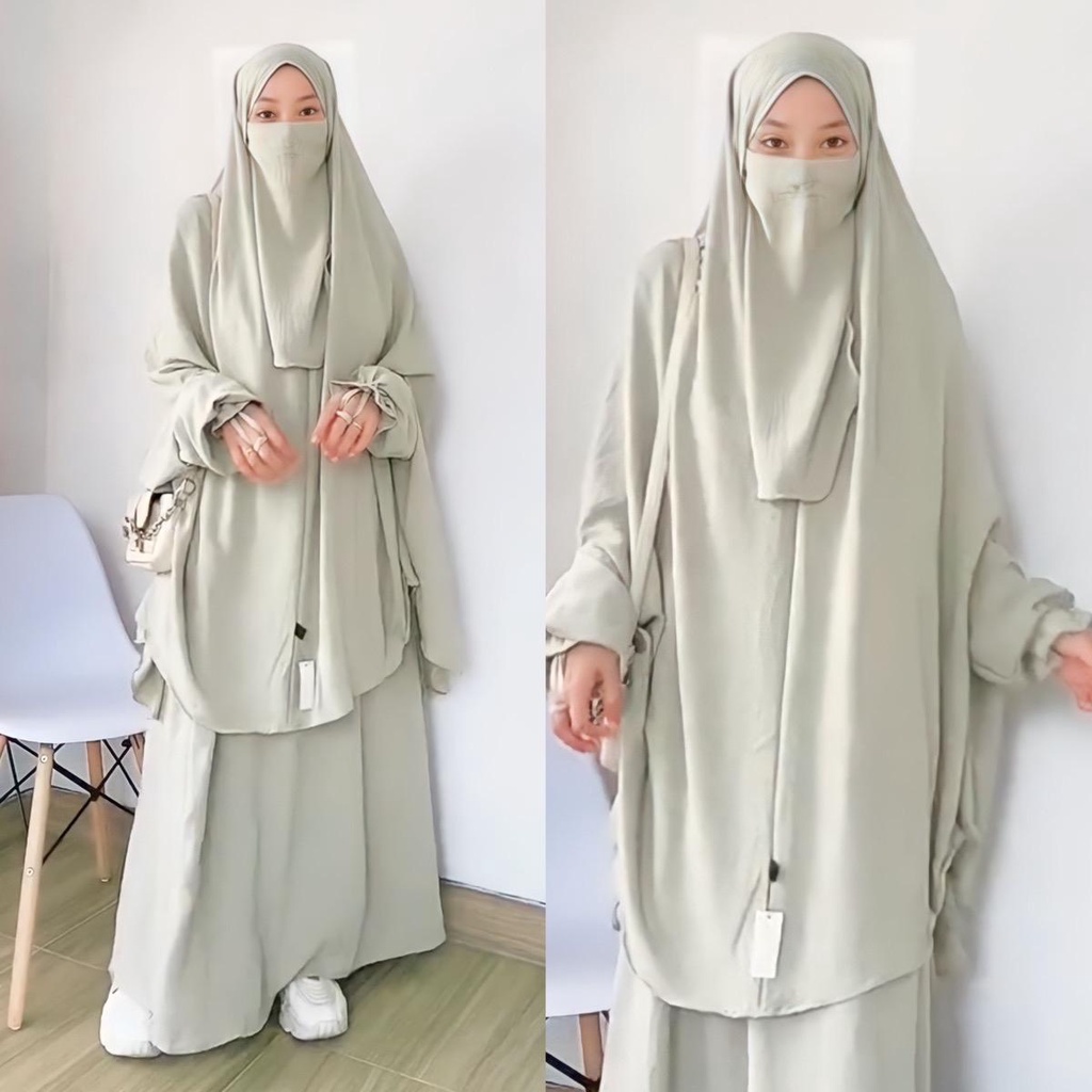 (Bergo+Rok) Yasmin one set crinkle airflow syari/Oneset Haji Umroh