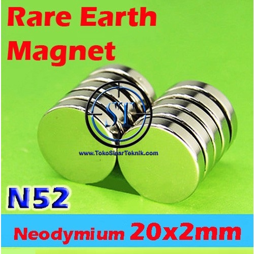 Magnet 20x2 Strong Magnet Neodymium 20x2mm Silinder N52 Coin Silinder Bulat 20mm x 2mm Silver Menhgkilap Rare Earth