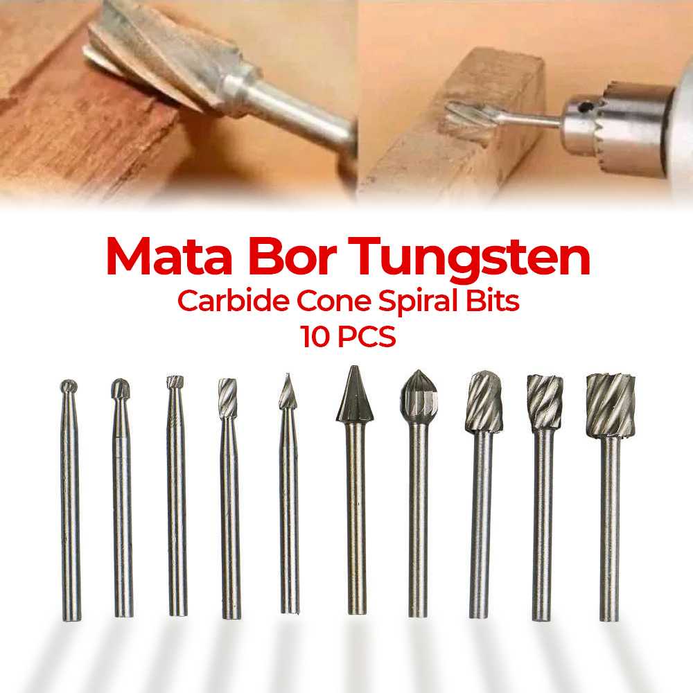 (BISA COD) FTIHSHP  Mata Bor Tungsten Carbide Cone Spiral Bits 10 PCS - GJ0106