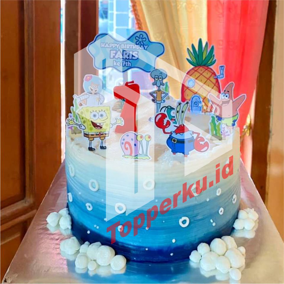 Topper Happy Birthday Karakter Spongebob/Cake Topper Tema Spongebob Hiasan Kue Ulang Tahun 01