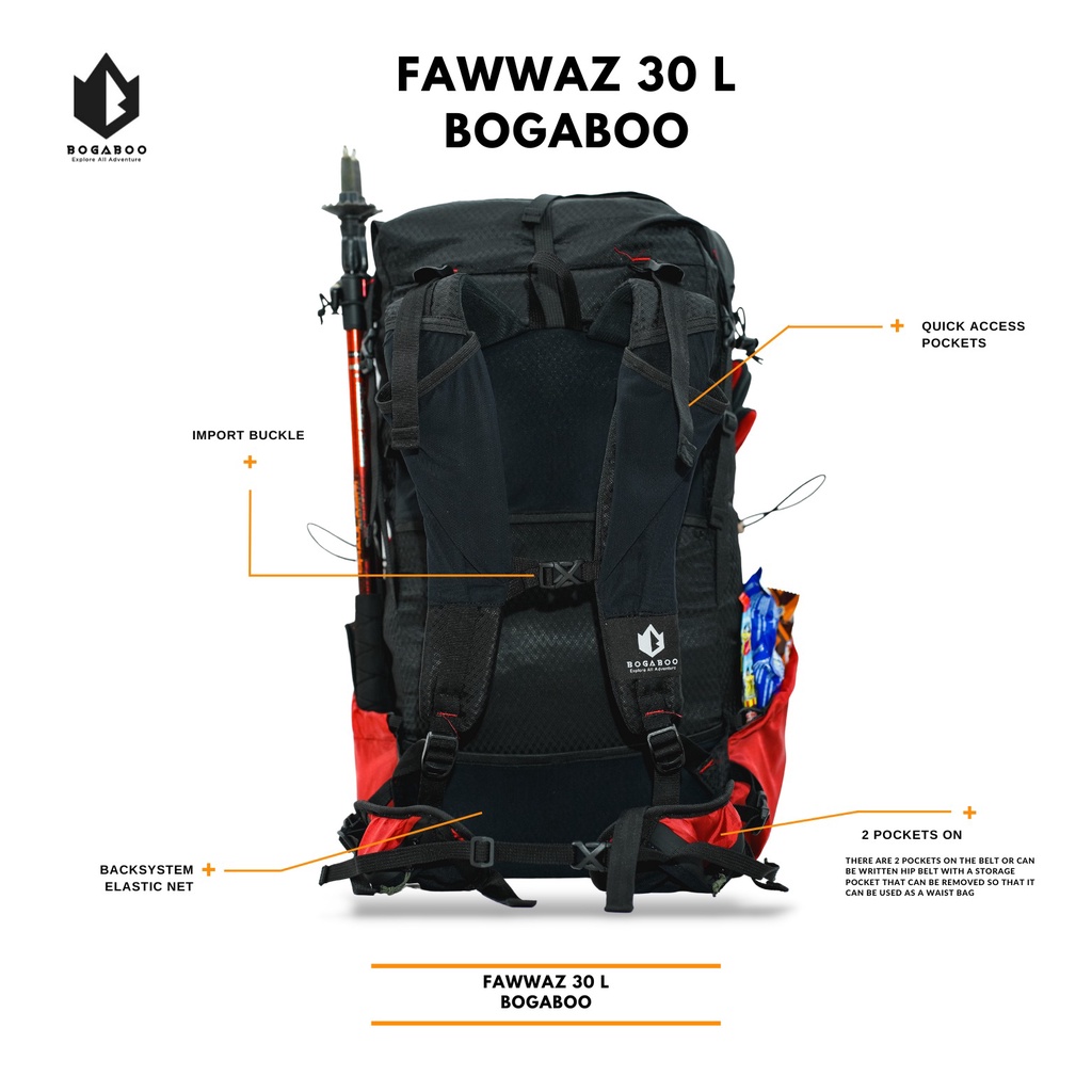 BISA COD TAS BACKPACK  BOGABOO Seri  FAWWAZ  ULTRALIGHT Frameless 30 L Waterproof - Tas Ultralight Gunung -  Tas Ransel UL - Tas Hiking Anti Air