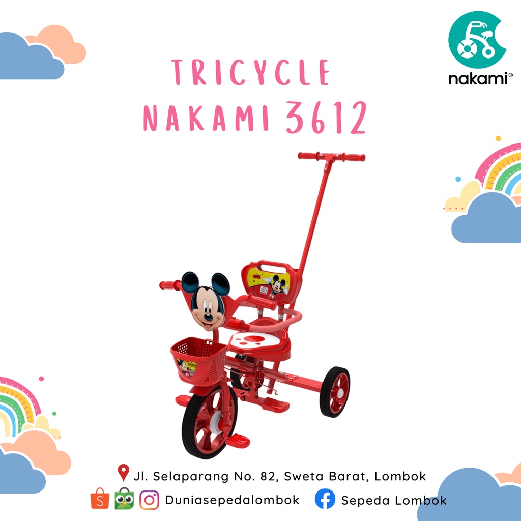 Sepeda Roda Tiga Anak Tricycle Nakami 3612 Dorongan