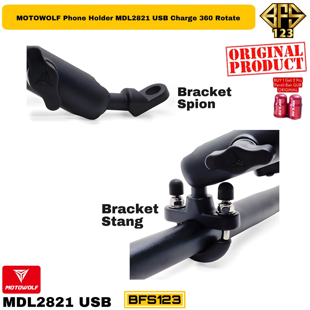 MOTOWOLF Phone Holder MDL2821 USB Charging 12-24V 360 Rotate Holder HP Bracket Stang Spion