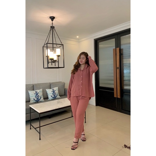 JOSHIN Nafia Oneset Crinkle Airflow - Setelan Kemeja Crinkle Baju Lebaran