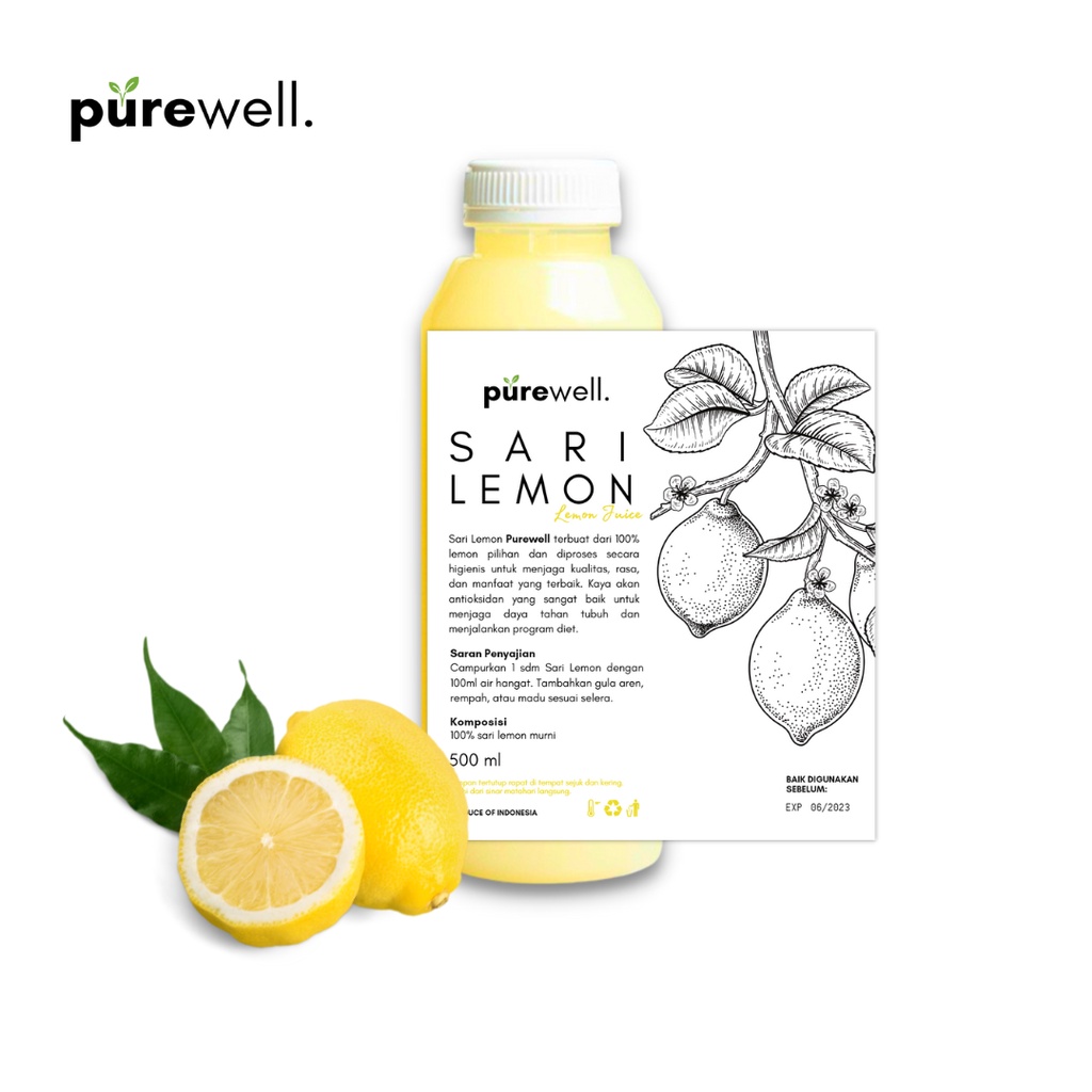 Purewell Sari Lemon 500ml / Air Lemon Murni / 100% Fresh Lemon Juice Jus Diet Detoks Detox Alami