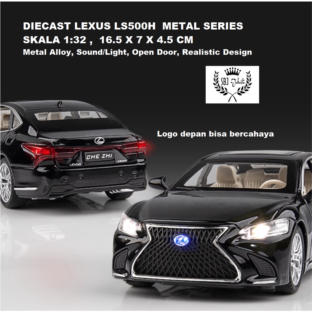 Diecast miniatur mobil LEXUS LS500H Metas Series skala 1 : 32 logo bercahaya