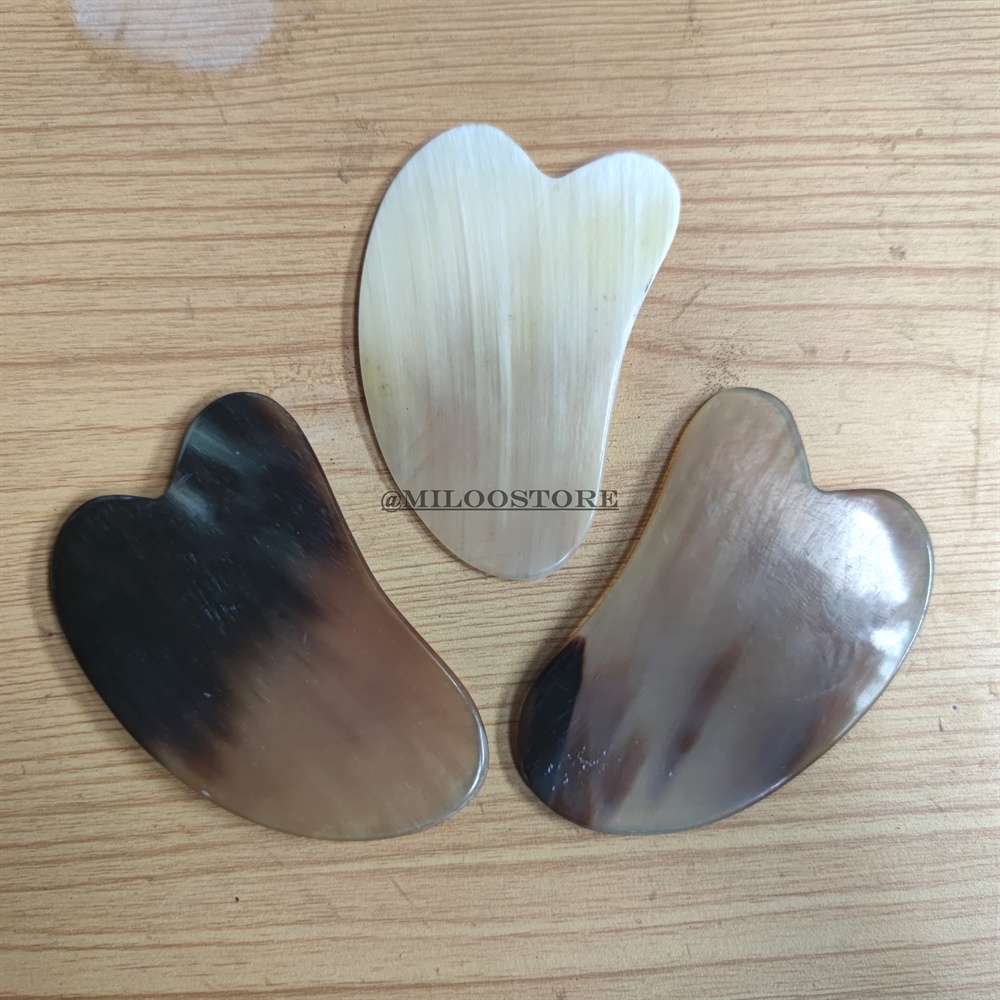 Alat terapi pijat gua sha bahan tanduk sapi asli / guasha tanduk bentuk daun