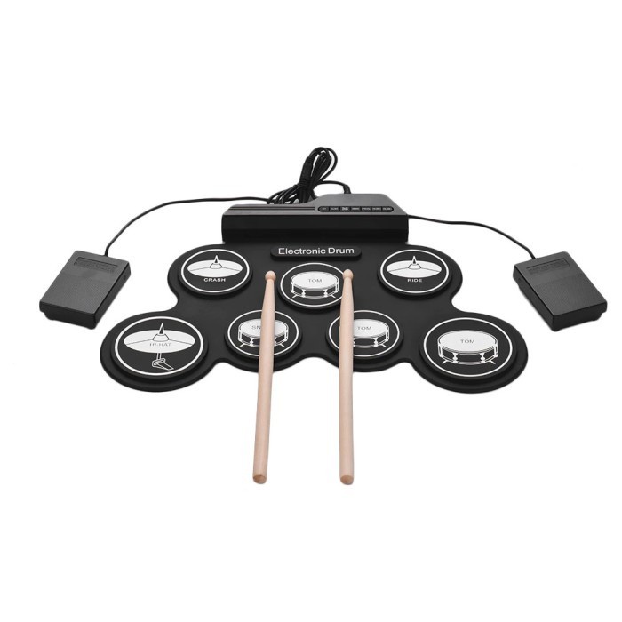 Ammoon Electronic Digital Drum Kit 7 Pads Folding USB Power G3003 - Black