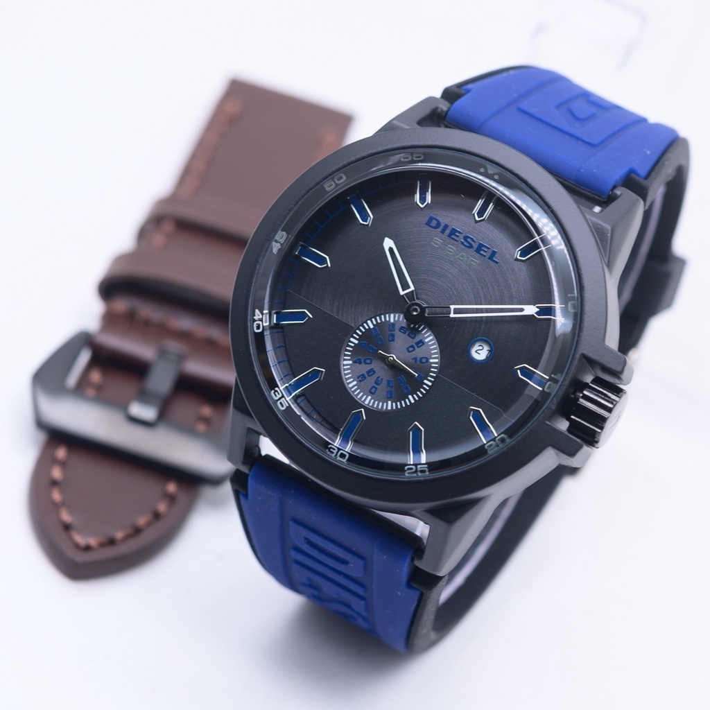 COD Jam Tangan Pria Diesel Tali Karet Free Tali Kulit Cadangan Chrono&Tanggal Aktif