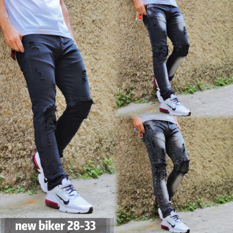 Celana Pria Jeans Biker Sobek Puring Jeans Ripped