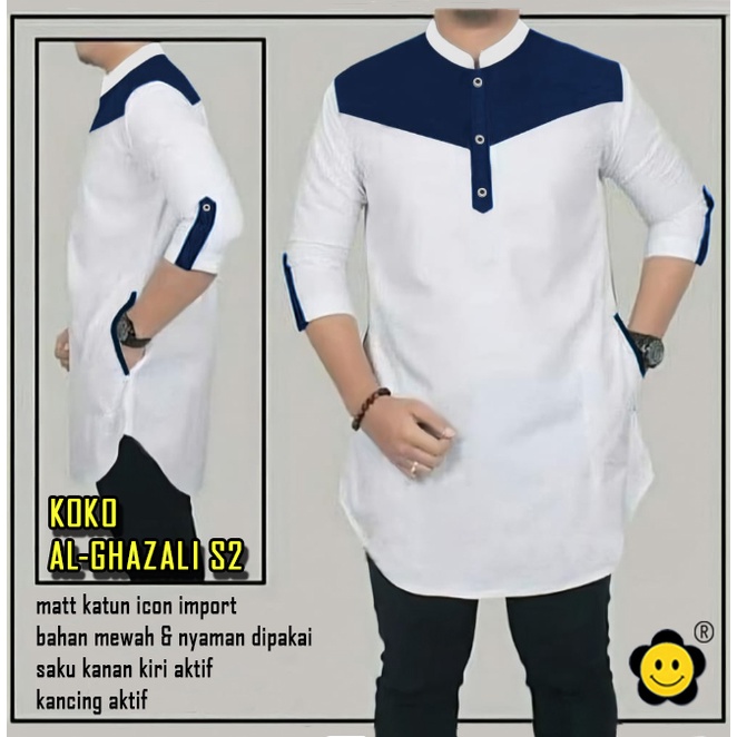 Koko Al-Ghazali S2 - Logo Smile (LS) - Ukuran S-3XL - Matt Katun Icon Import - Baju Koko Qurta Pria - Baju Koko atasan Pria - New Arrival