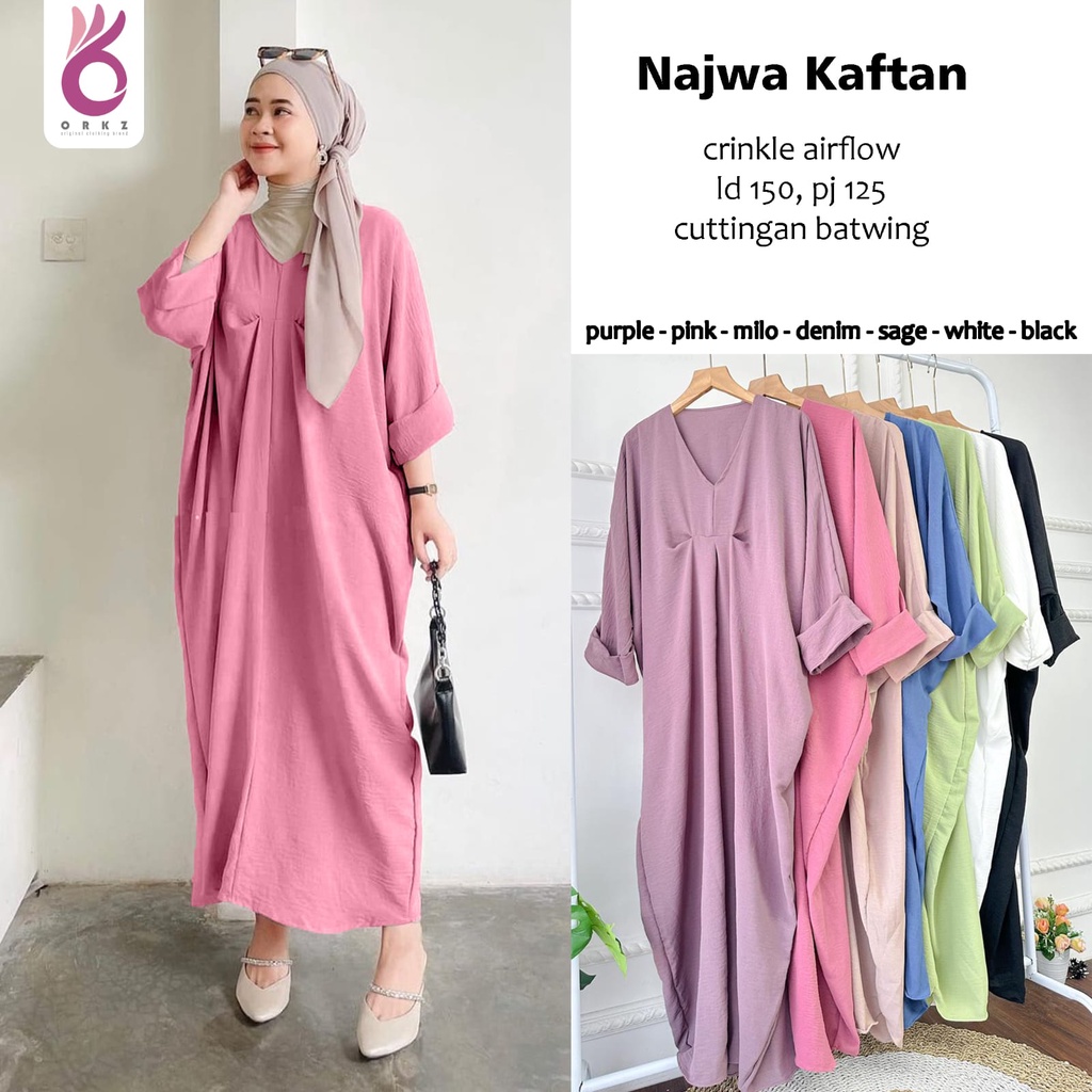 Najwa Kaftan Crinkle Air Flow Fashion Muslim Original Produk By Ori