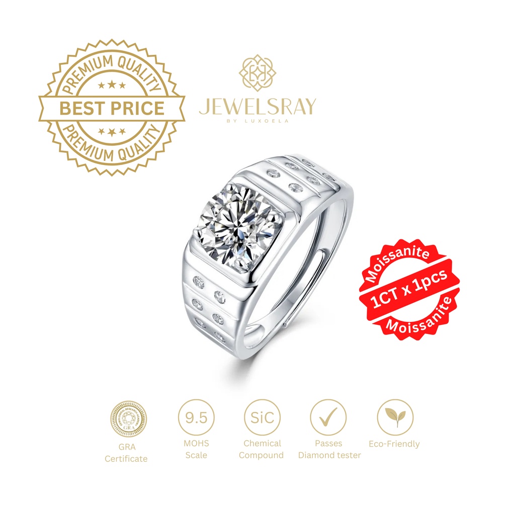 Cincin Pria Noah Moissanite Man Ring Adjustable Perhiasan Elegant Solitaire Fancy Diamond Look Cinci