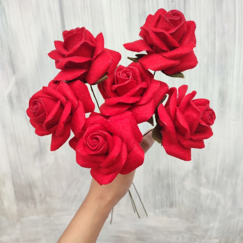 Bunga mawar flanel handmade / buket bunga / bunga mawar artificial