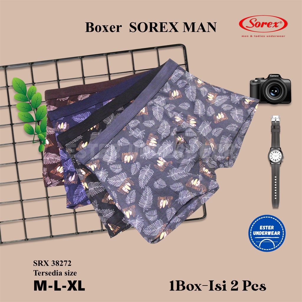 Boxer Katun Pria Sorex Sporty 38272 Celana Dalam Pria Katun Isi 2Pcs