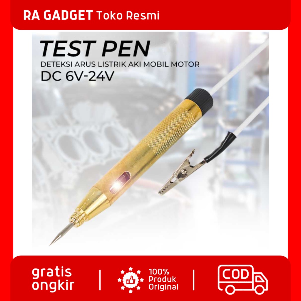 Test Pen Deteksi Arus Listrik Aki Mobil Motor DC 6V-24V / Tespen Detektor Dc Ac Kabel Putus Arus Lis
