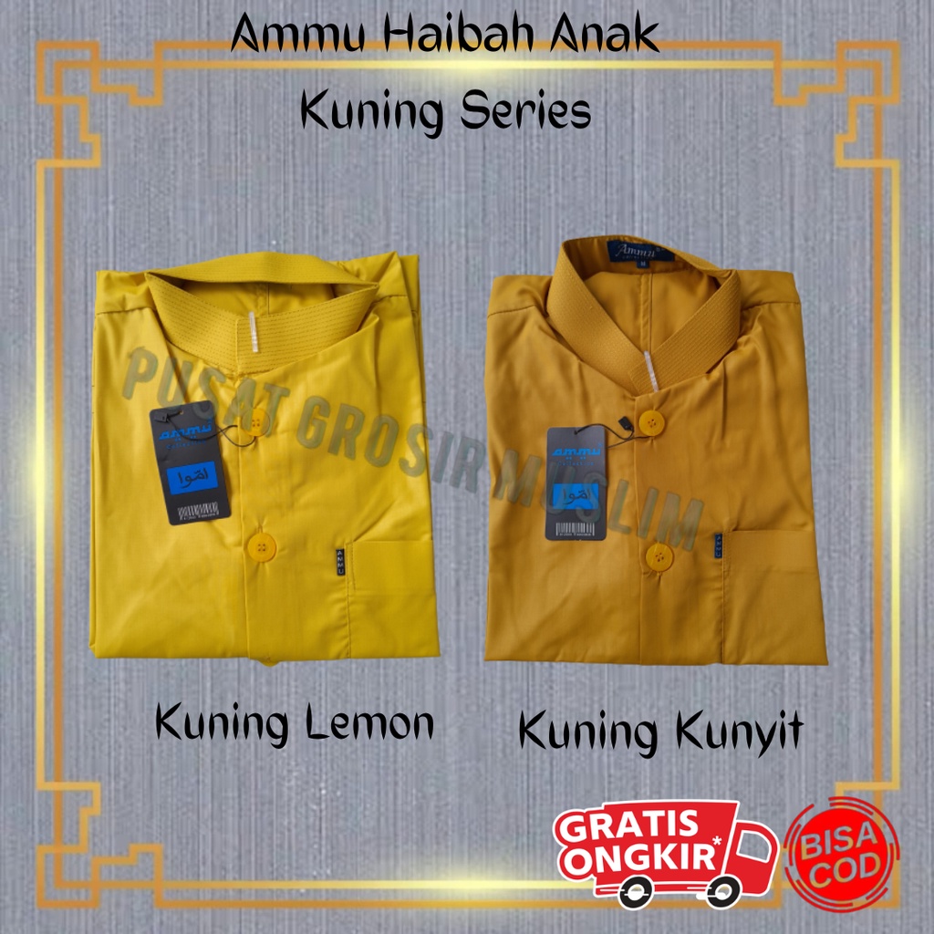 Baju Koko Ammu Kerah Haibah Anak Ukuran Size 6-14 Kuning Series Termurah!!!