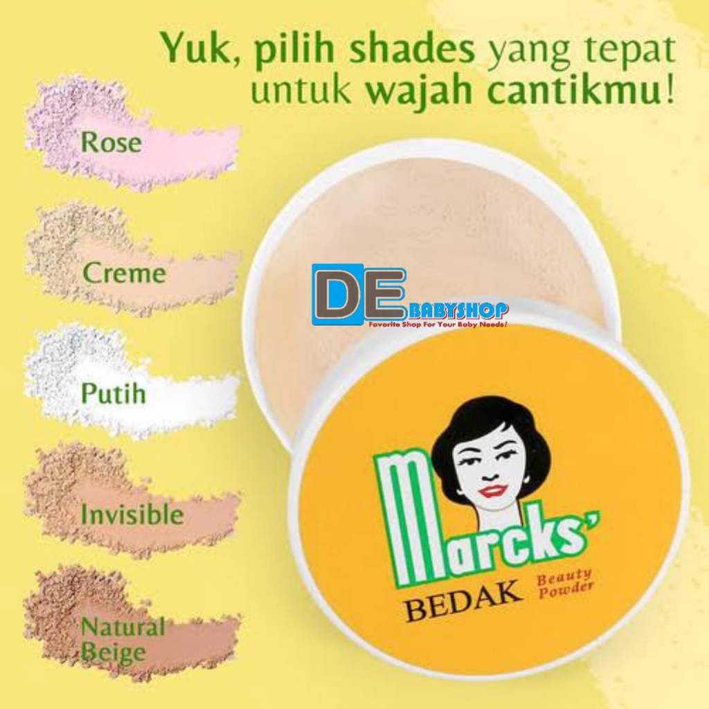 MARCKS Bedak Beauty Powder Tabur Crème/Rose/Natural Beight/Putih 40gr ORI MARSK