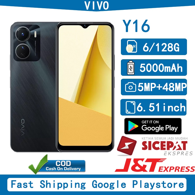 HP Vivo Y16 Ram 6/128G 4G LET Smartphone 48mp kamera hd 6.51-inch layar penuh Garansi 1 tahun COD