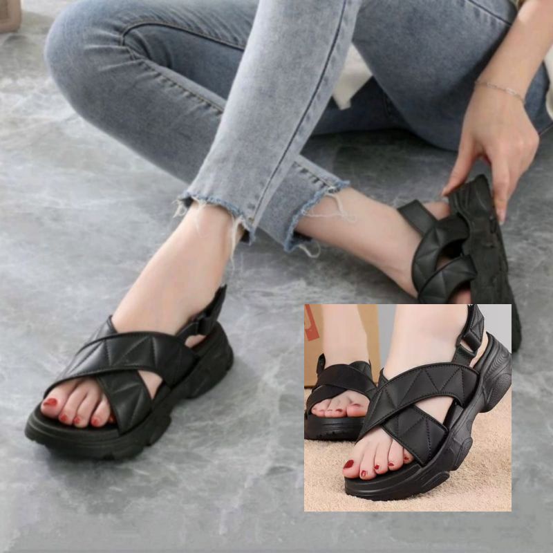 Sandal Wanita Jelly Sendal Import Tebal Model Sandal Gunung Sandal Gladiator Silang MELDA