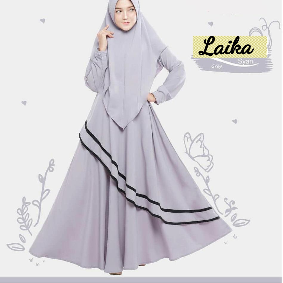 LAIKA - BAJU GAMIS DRESS SYARI WANITA MUSLIM BUSUI FREE HIJAB KHIMAR RENDA SAMPING FASHION KEKINIAN 
