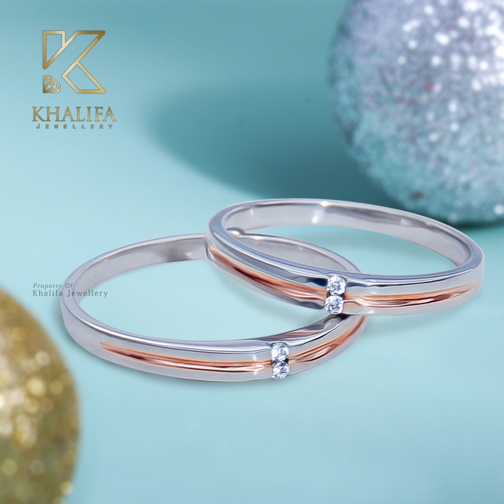 Cincin kawin / Cincin Tunangan Couple Emas Putih 75% + Berlian / Swarovski & Paladium / Silver 1201