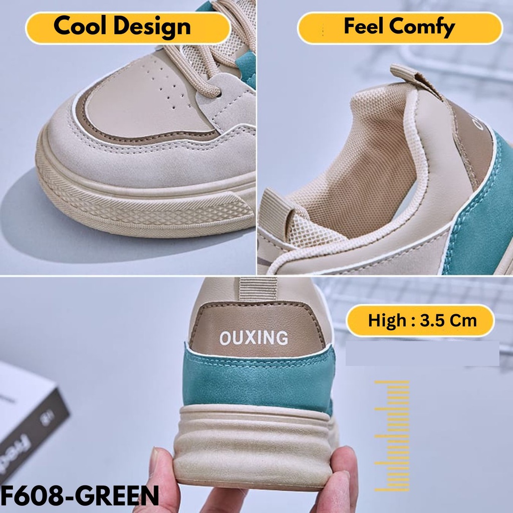 SEPATU SNEAKERS WANITA MODEL LOW CUT KEKINIAN DESIGN UNIQUE KEREN BAHAN PU IMPORT F608