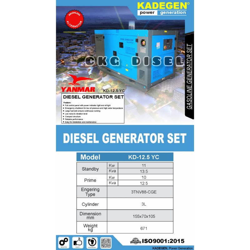 Genset Silent Diesel 13500 watt Kadegan + Mesin Yanmar 12 Kva 1 Phase