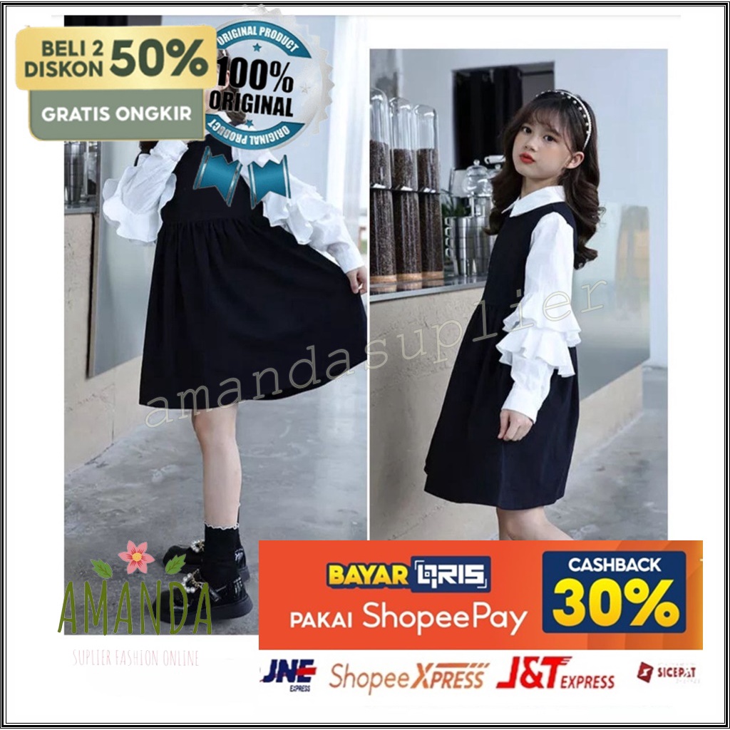 DRESS ANAK PEREMPUAN / DRESS IMLEK ANAK / BAJU ANAK IMLEK 2023 / KOREAN STYLE / DRESS ANAK HITAM PUT