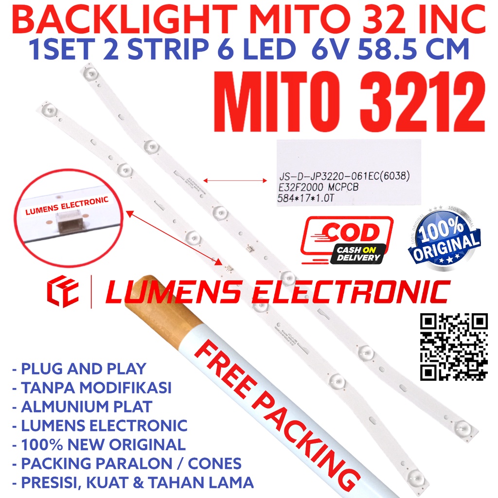 BACKLIGHT TV LED MITO 32 INC 3212 LAMPU BL 6K 6V 6LED 6 KANCING 3212 MITO 6 VOLT BENGKOK BL BACKLIGH