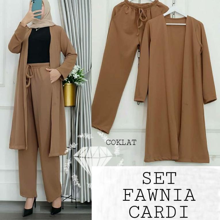 BOOMING Set Fawnia Cardigan / remaja/muslima/bisa digunakan bumil dan busui