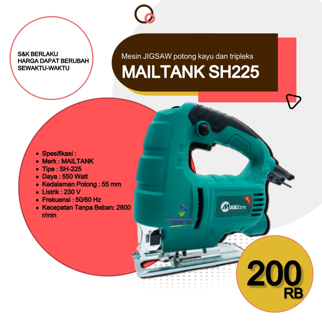 MAILTANK SH225 Mesin Jigsaw Variable Speed Gergaji Potong Kayu TRIPLEK
