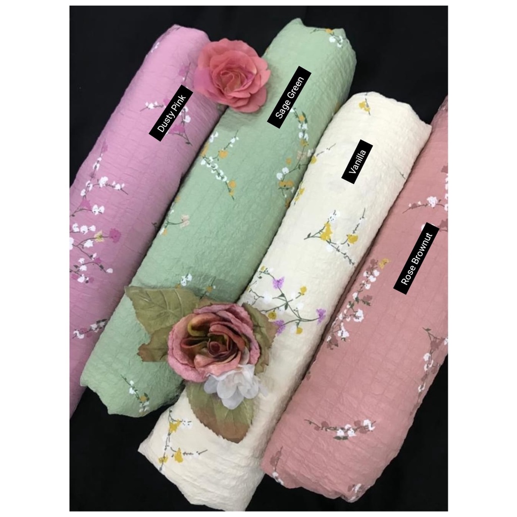 Kain Crinkle Stretch Lady Crush Motif Bahan Airflow Yoryu Hijau Sage Meteran