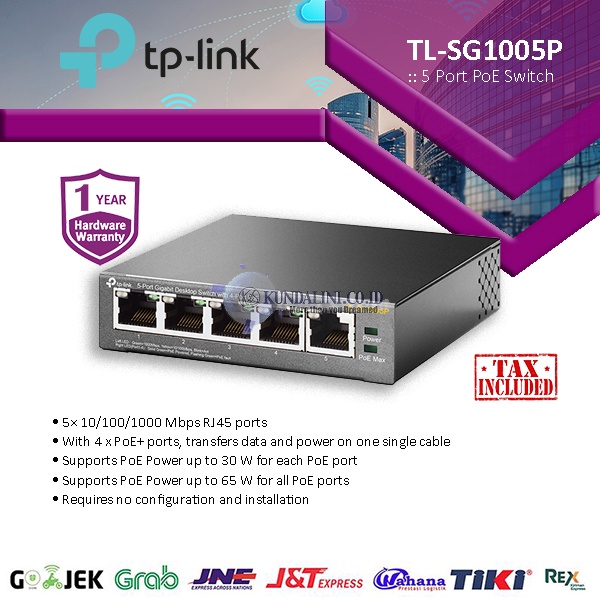 TPLink TL-SG1005P – 5 Port Gigabit Desktop Switch /w 4 Port PoE+