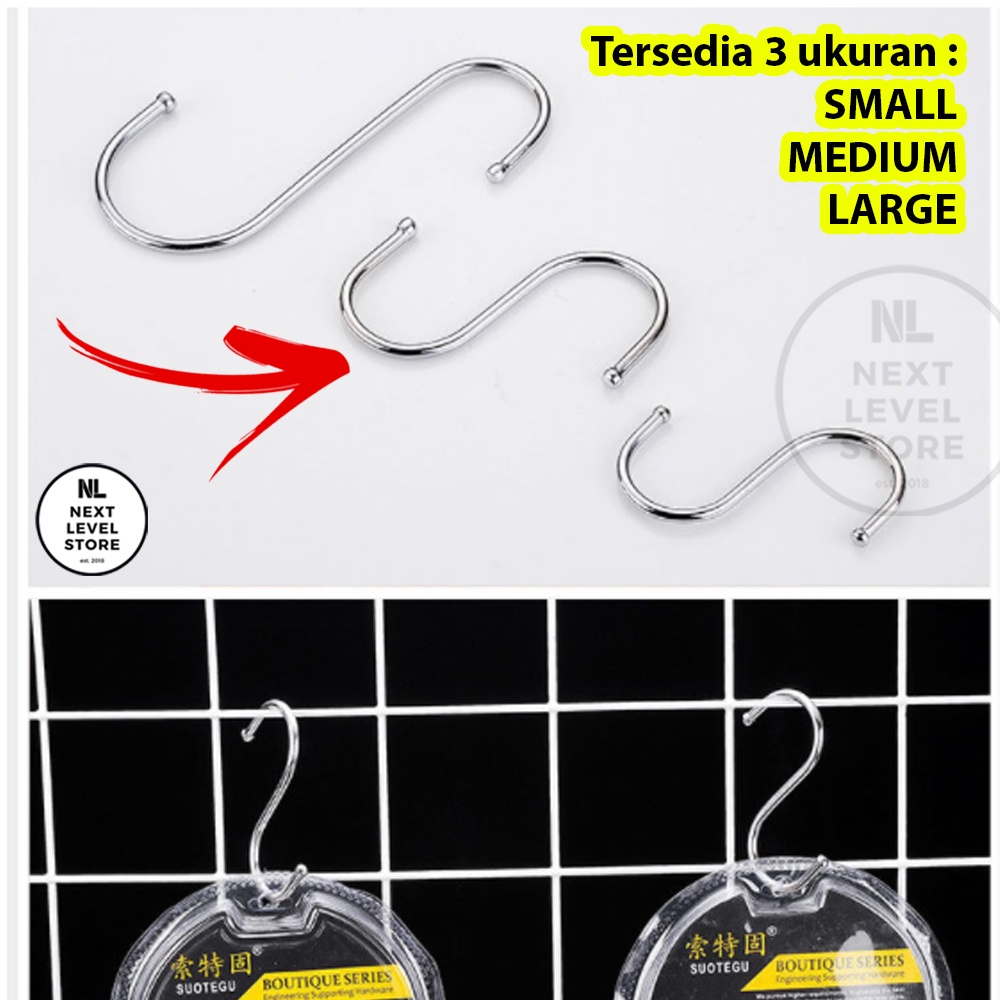 S Hook Stainless Chrome Silver Ram Besi Cantolan Gantungan Aksesoris - 8 CM