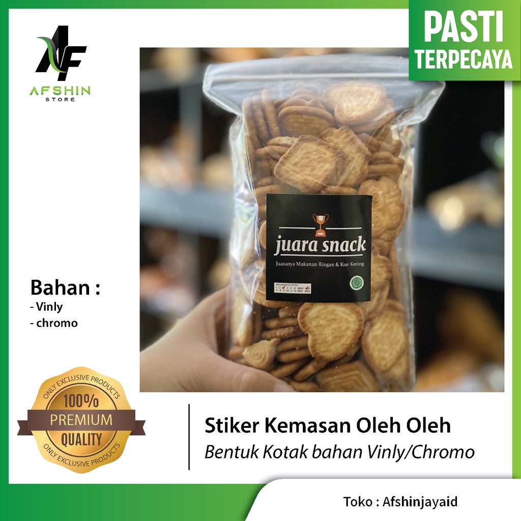 

Custom Stiker Label Kemasan Makanan Oleh Oleh Jajanan Cutting Kotak