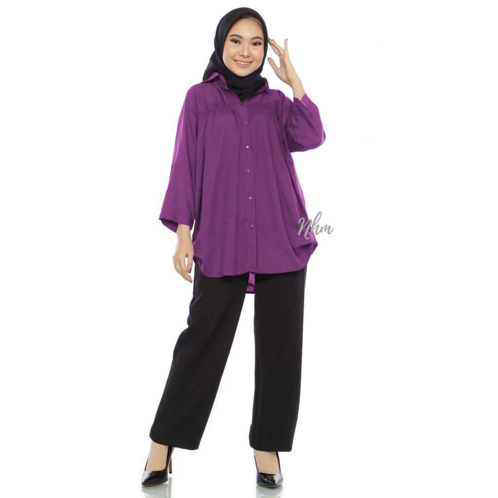 Baju Kemeja Panjang Wanita Polos Oversize Katun Rayon Adem 3L