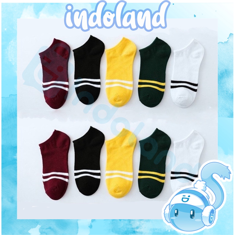 ☀ INDOLAND ☀  Kaos Kaki Motif 2 Garis Import Fashion Wanita Pria Kaos Kaki Pendek Mata Kaki Ankle Korean R098