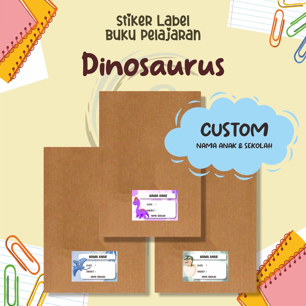 

( 30pcs ) Stiker Label Buku Pelajaran TEMA DINOSAURUS / Stiker Mapel Sekolah / Stiker Custom Nama Anak