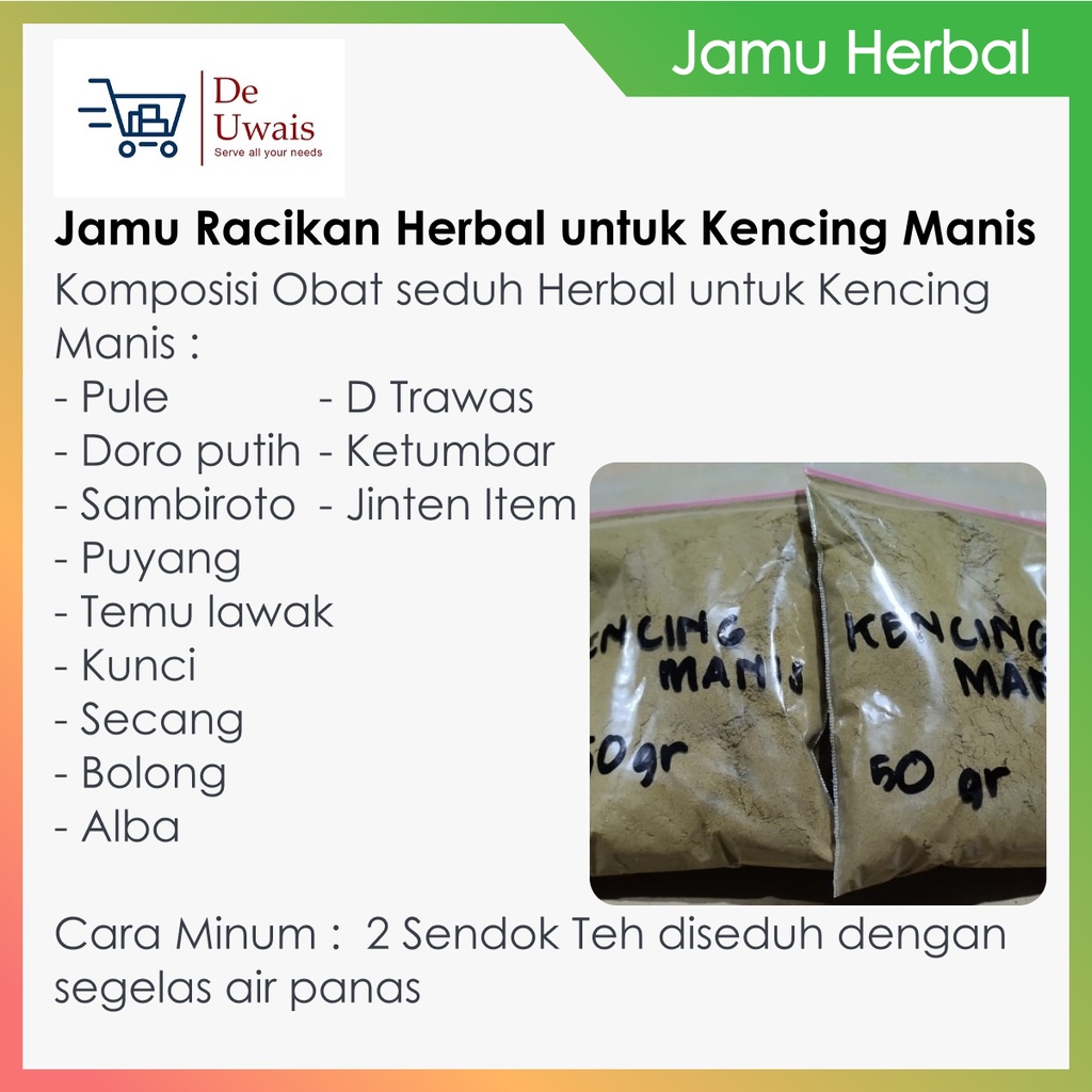 

Jamu Bubuk Seduh Racikan Berbagai Bahan Herbal Untuk Kencing Manis