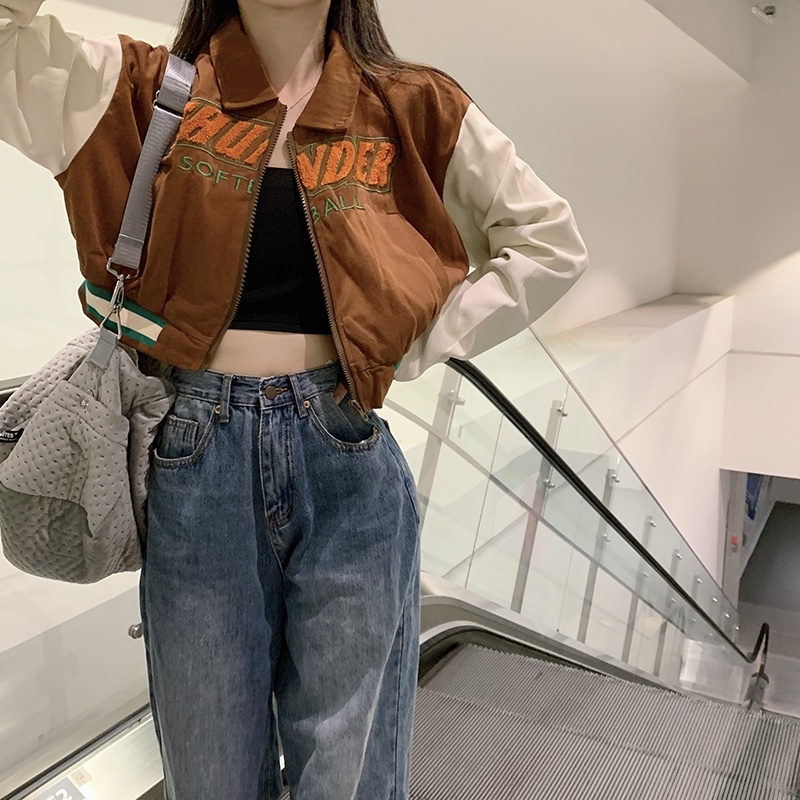 XIAOZHAINV Jaket Wanita Korean Style Lengan Panjang Crop Top 0726