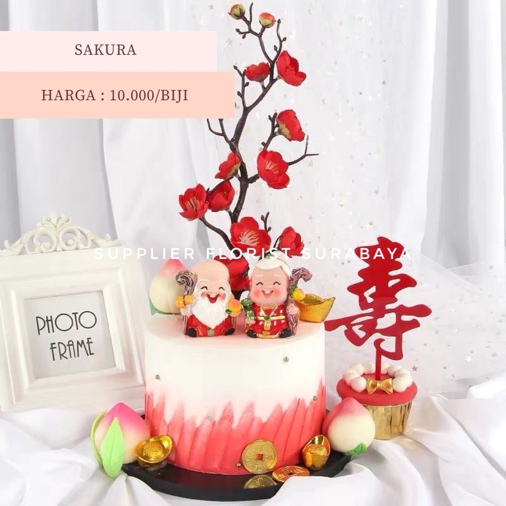 BUNGA SAKURA HIASAN BUNGA JEPANG SAKURA MINIATUR KUE TART HIASAN KUE TART DUMMY CAKE ARTIFICIAL FLOWER BUNGA PALSU SAKURA BLOOM BLOSSOM JAPAN FLOWER CHINESE NEW YEAR IMLEK CNY