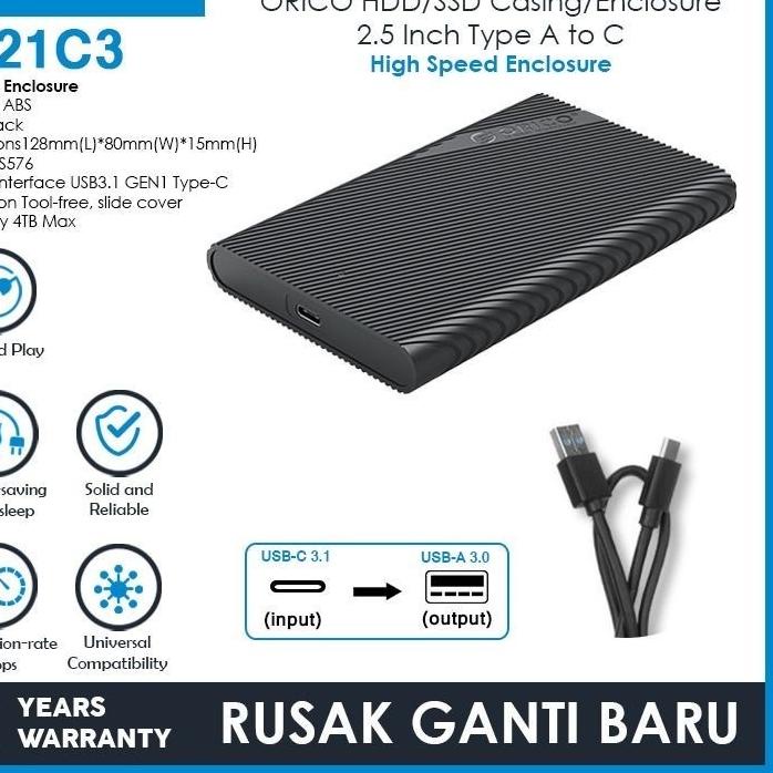 ✯ ORICO SSD / HDD ENCLOSURE 2.5" USB type A to C CASING EXTERNAL 2521C3 ☈