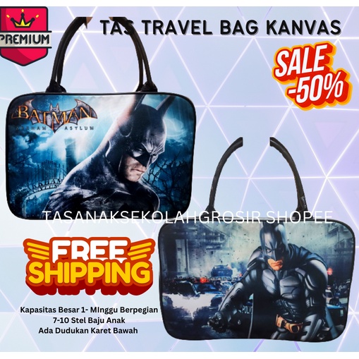 FREE ONGKIR !!!  Tas Travel Bag Kanvas JUMBO Bat man manu Lego Movie - Blue White