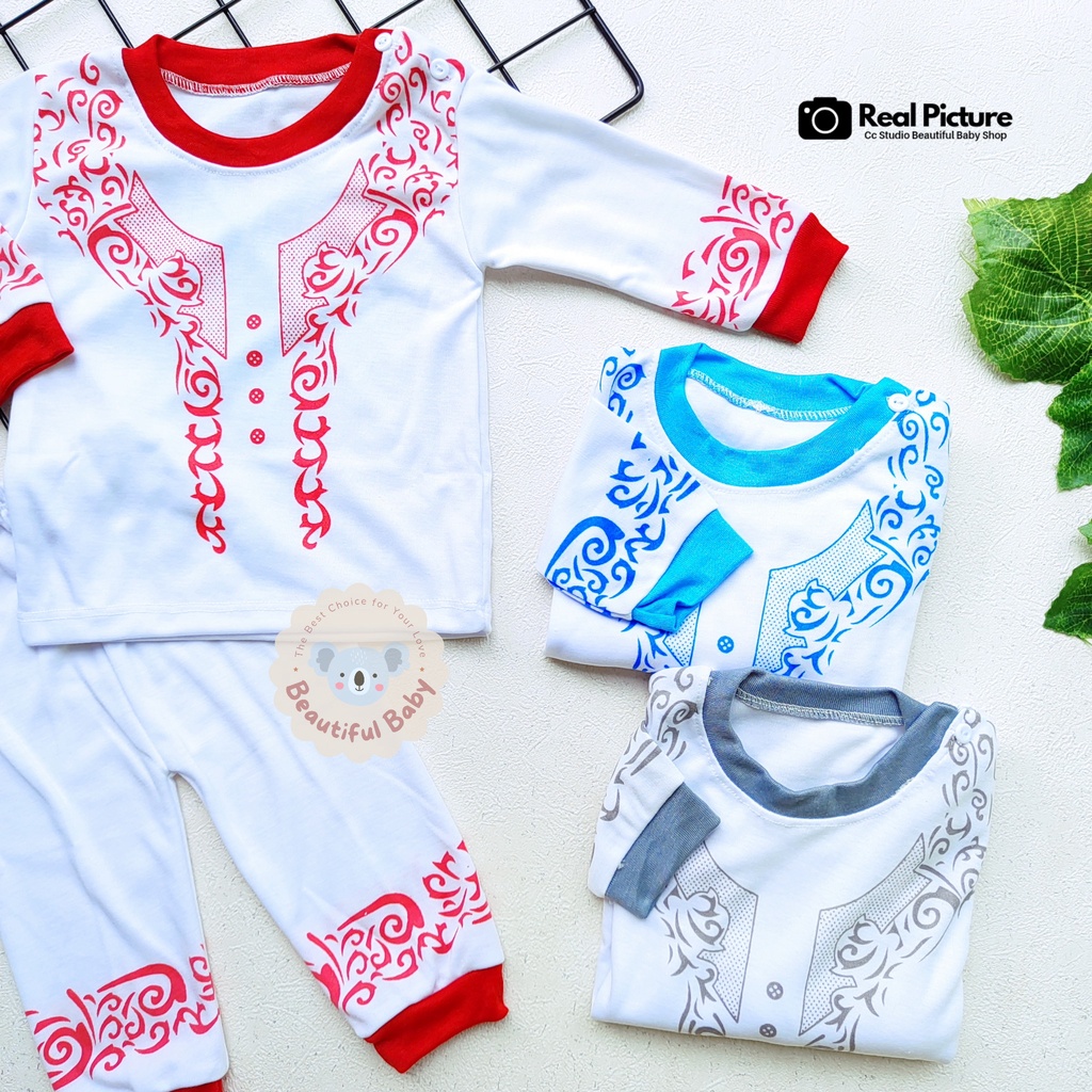 Setelan Piyama Baju Bayi Celana Panjang Lengan Panjang Motif Koko Usia 3-12 Bulan / Baju Muslim Bayi Laki-laki / Koko Bayi Panjang / Baby.ou