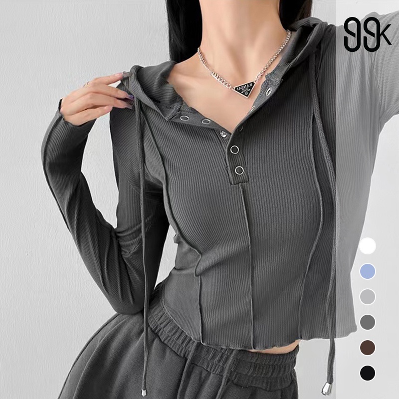 [Premium] Summer Soft Cropped Ribbed Set head Hooded T-shirt 7075 S/M/L