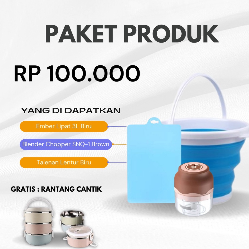 PAKET Ember Lipat 3L + Chopper Mini + Talenan Lentur GRATIS Rantang  3 Susun Laris_unik