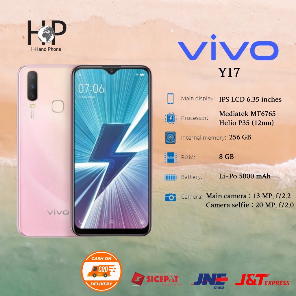 VIVO Y17 HP MURAH smartphone 8GB+256GB/6GB+128G/5000 mAh 6.35inch Handphone-PINK 8+256GB