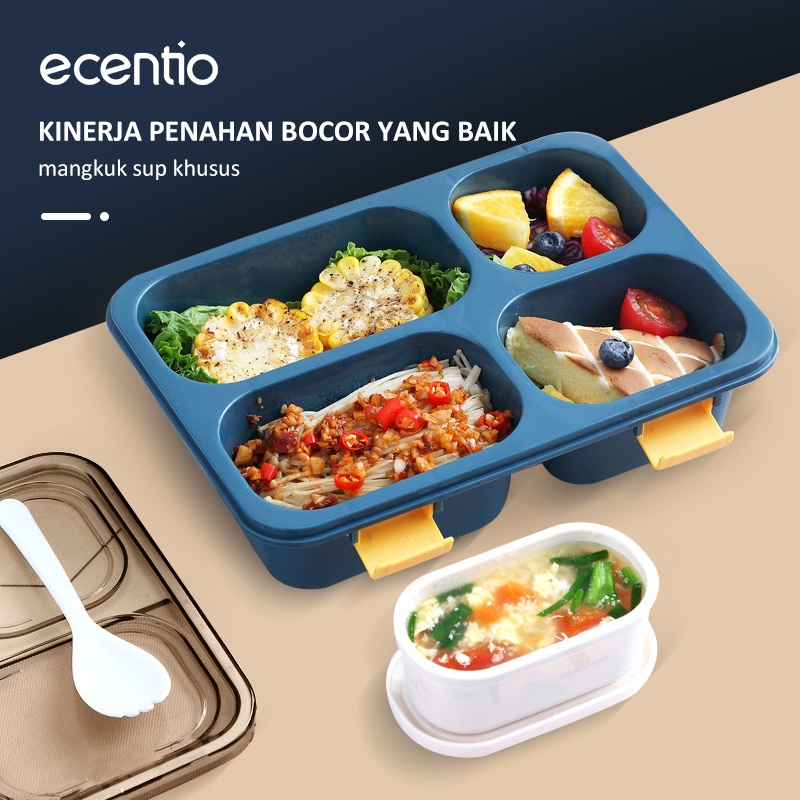 ecentio Lunch Box Set anti tumpah tahan panas Kotak makan Tempat Set dengan 4 in 1 stainless alat makan Sumpit Sendok Garpu plastik kotak