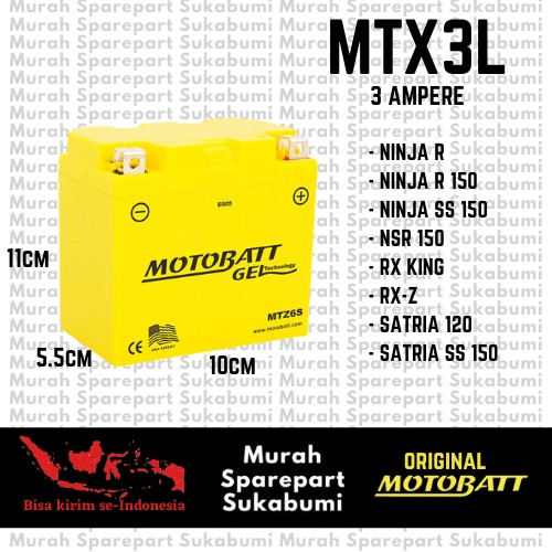 AKI KERING MOTOR MOTOBATT MTX3L RXKING NINJA 150 NINJA SS SATRIA 120 NSR 150 ORIGINAL 100PERSEN